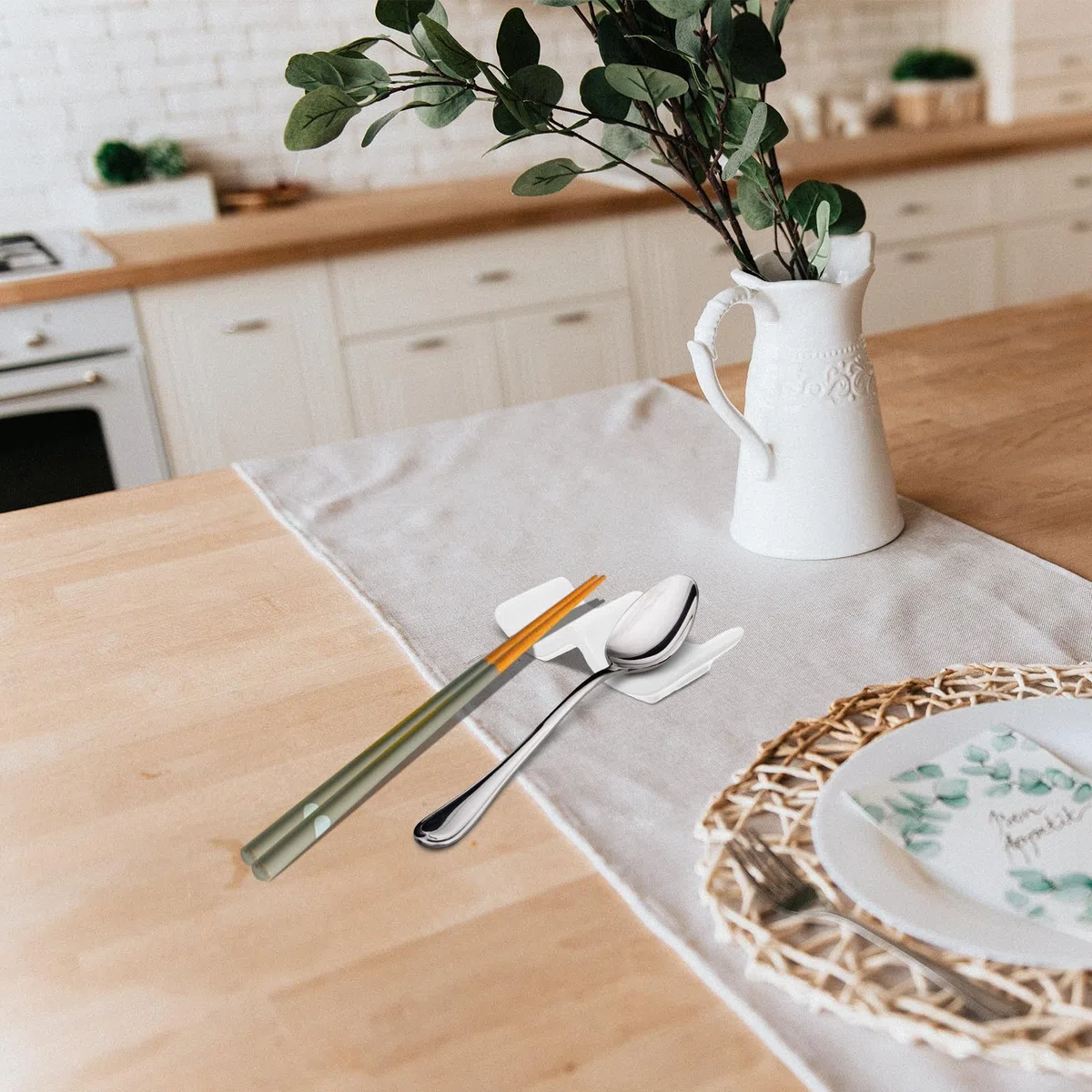 Poggia Posate da Tavola in Ceramica Bianca 10 Pezzi, Supporto per Bacchette e Cucchiai, per Casa e Party, Porta Posate Funzionale e Decorativo