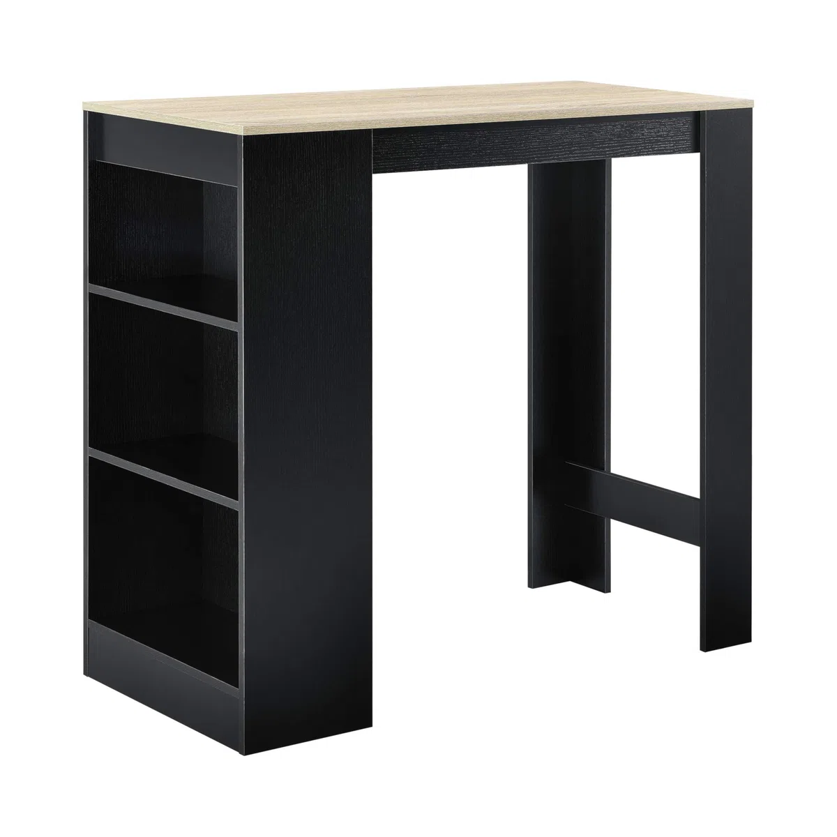 [en.casa] Tavolo Alto da Bar con 3 Scomparti Aperti Bancone da Lounge Caffè Bistrot con Ripiani Laterali Penisola Cucina Stretta 110x50x103 cm - Nero/Effetto Rovere