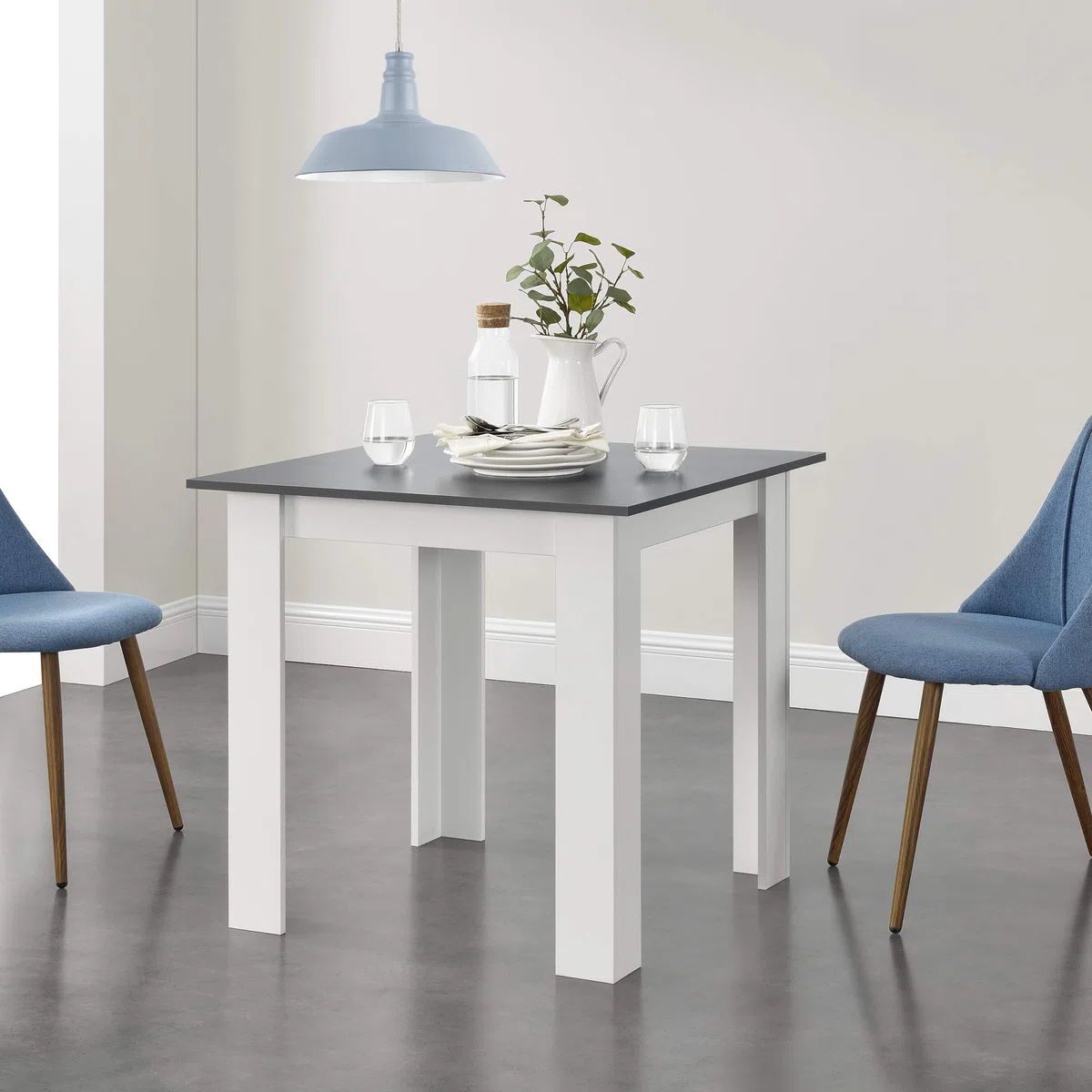 [en.casa] Tavolo da Pranzo con Piano Quadrato e Gambe a Forma di L 80 x 80 x 76cm Tavolo da Cucina in Design Moderno - Bianco/Grigio Scuro