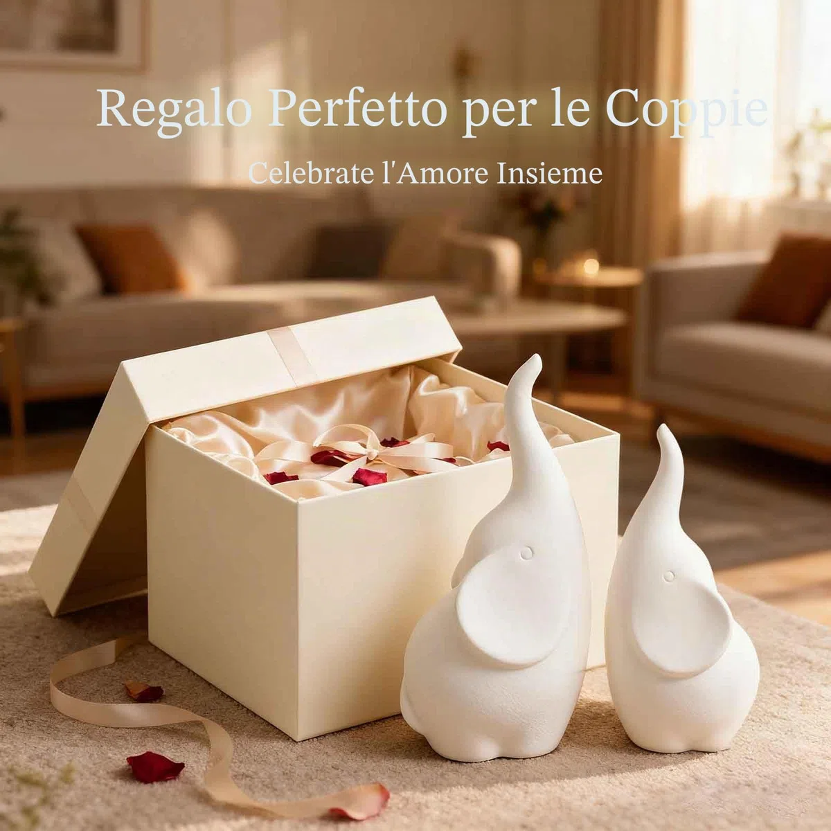 Statuette di elefante in ceramica con baule, coppia di coppie di elefanti amorevoli, scultura africana per la casa, elefanti di San Valentino, regali per donne, soprammobili per matrimoni