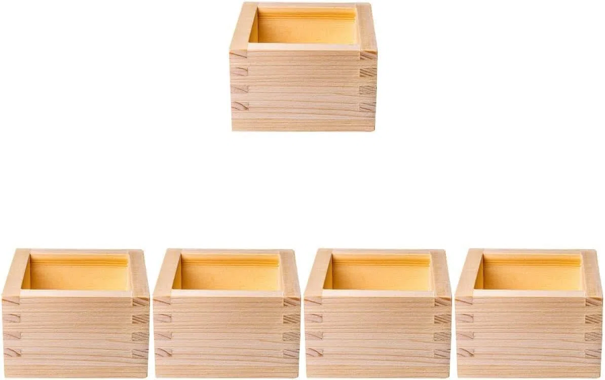 Tazze da sake in legno giapponesi, 5 pezzi, scatola per sakè in legno di cipresso Hinoki, scatola di stoccaggio in legno non finito