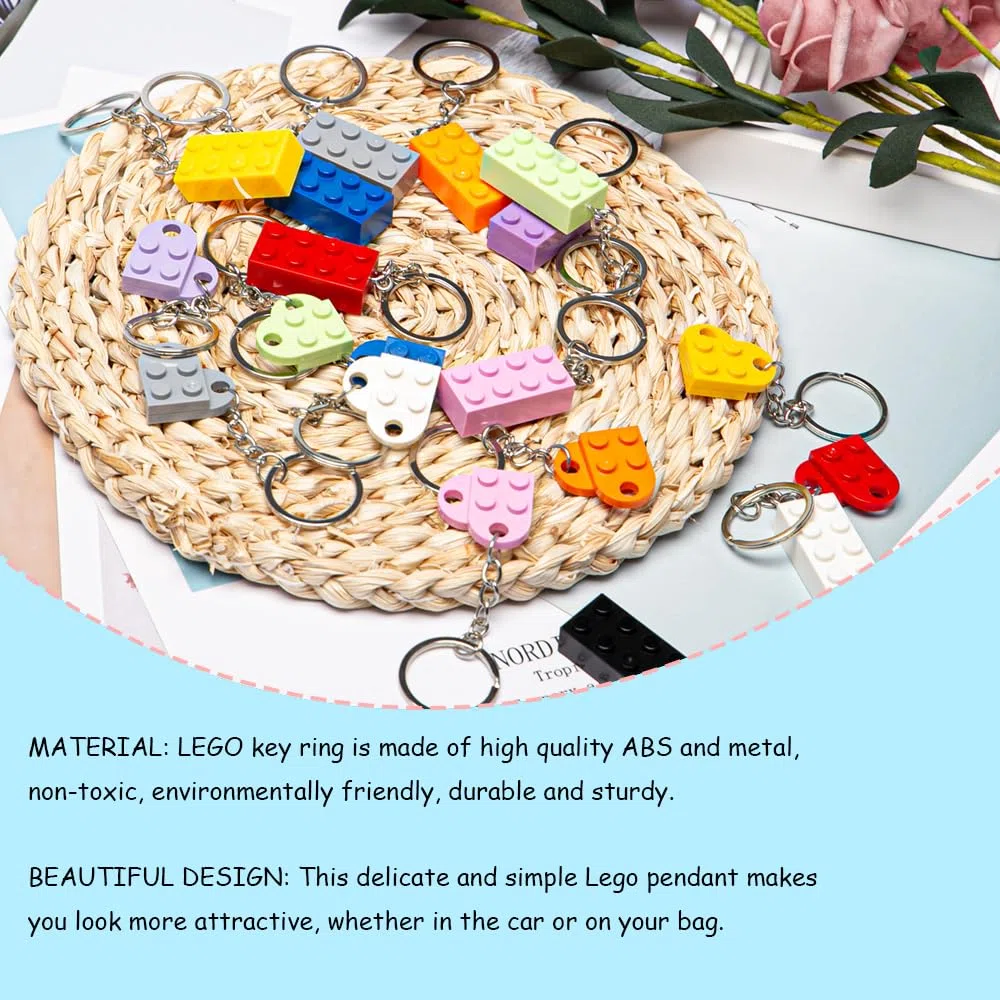 Portachiavi Mattoncini Leg 20 Pezzi Brick Keychain Heart Keyring Brick Cuore Portachiavi Blocchi Costruzione per Feste Compleanno per Bambini Premi per Bambini Articoli per Feste