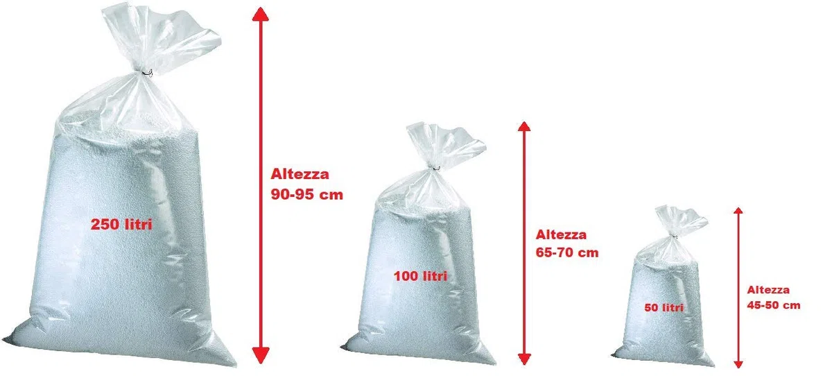Bepouf - Sacco di Perle di Polistirolo Espanso per Riempimento Pouf Poltrone Cuscini, Diametro da 2 a 8 mm, 50 litri - Palline Polistirolo per Imbottitura Pouf a sacco