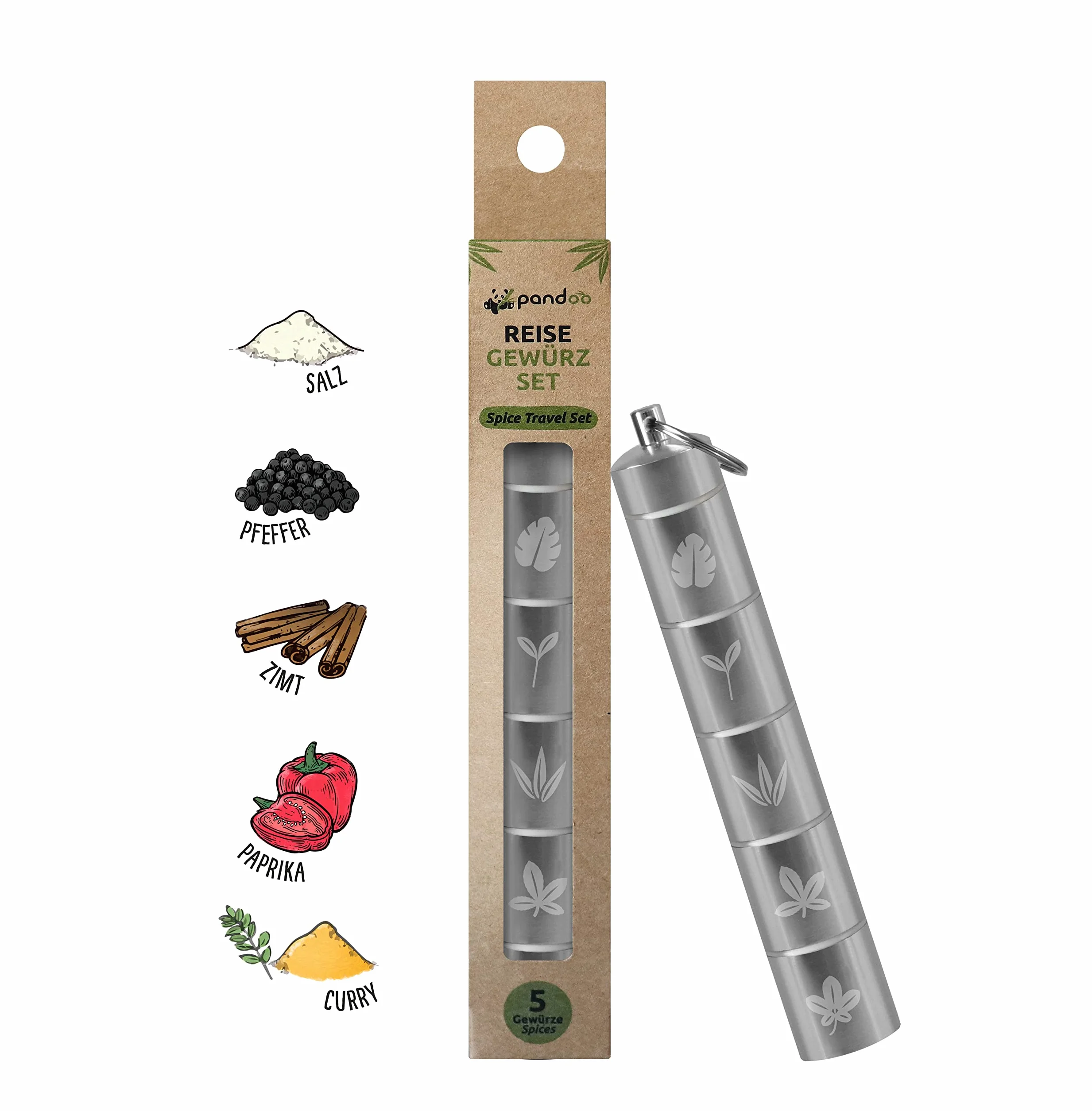 Set di spezie da viaggio e pic-nic, 5 in 1, mini barattoli per spezie da campeggio | Scatole in alluminio impermeabili, piccole e leggere, con 5 spezie