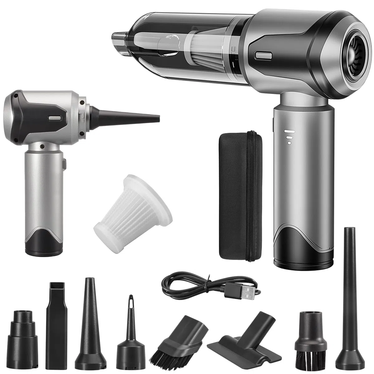 Aspirapolvere Auto Senza Fili Portatile, Aspirabriciole 26000PA, Mini Aspirapolvere 4 in 1 Vacuum Cleaner, Aspira Briciole Potente Ideale per la Pulizia dell'auto e della Casa, Argento