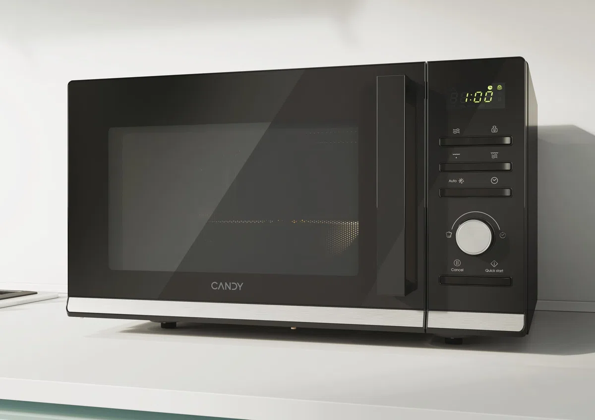 Candy Moderna Forno a Microonde con Grill, 25 Litri, 900W, 40 Programmi, 6 Livelli di Potenza, Funzioni Defrost e Autoclean, App hOn, Libera Installazione, 48,3 x 42 x 28,1 cm, Nero - CMGA25TNDB