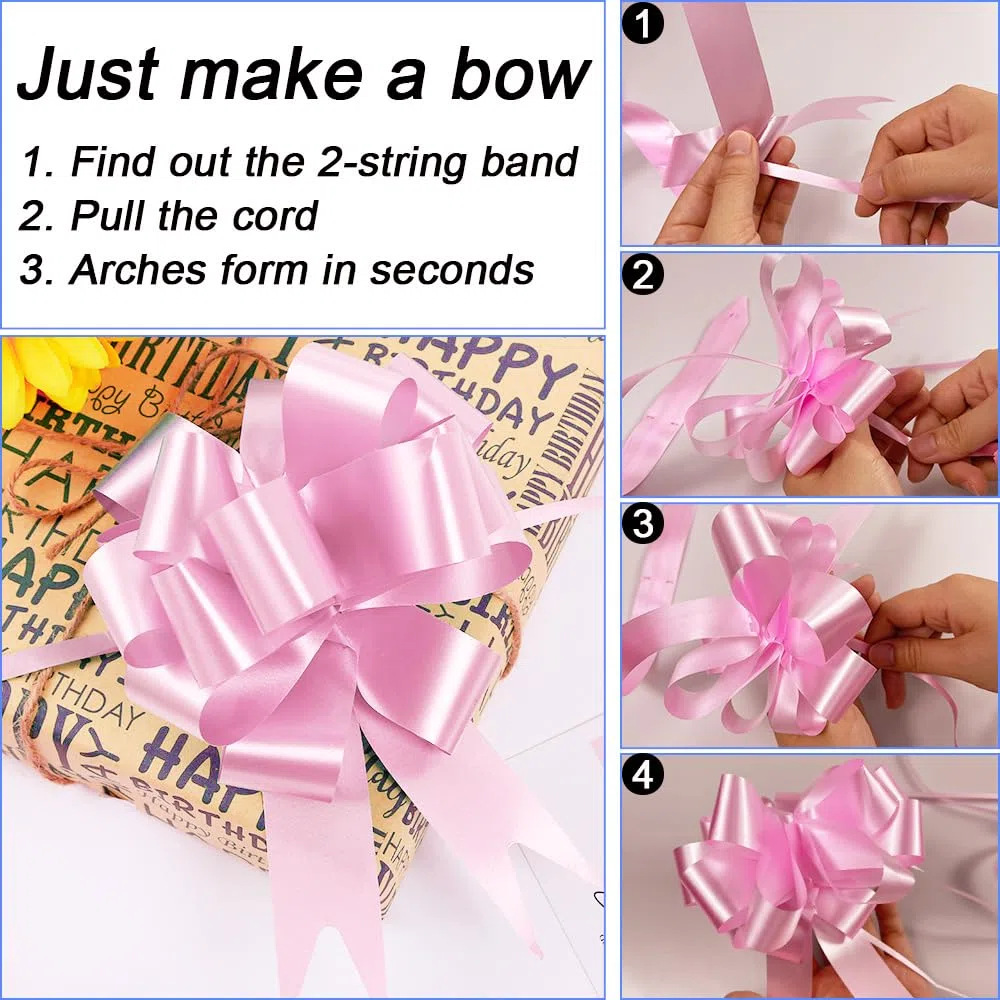 100 Pezzi Fiocco Rosa,Coccarde Autotiranti Fiocco,Fiocco Nascita Rosa,12cm Fiocchi Auto Matrimonio,Coccarde Fiocco Matrimonio
