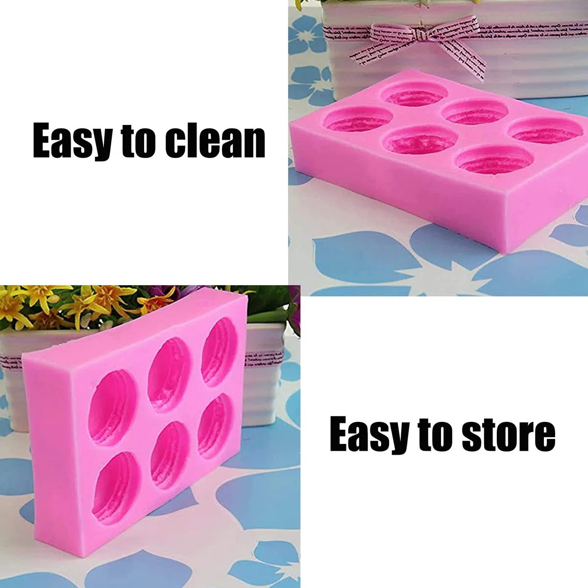 UYST Stampo in silicone Macarons 6 Fori Macaron Stampo Macaron Stampo in Silicone fai da te 12.5 x 8.5 x 2.2 cm per fai da te torte sapone lozione bomba da bagno candele cioccolato argilla polimerica