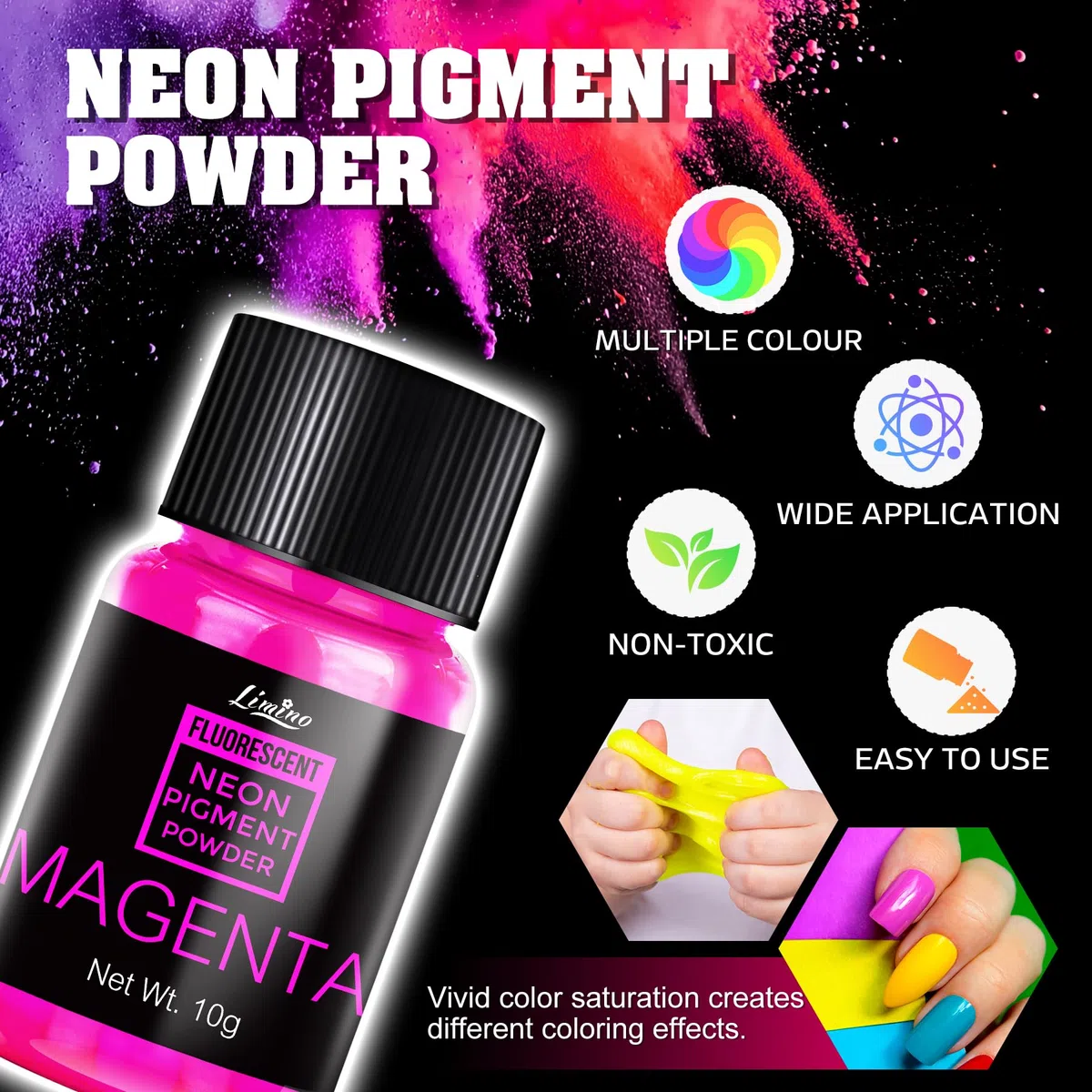 Polvere di pigmento neon - 12 colori Polvere fluorescente per resina epossidica, design delle unghie, candele, slime e produzione di sapone, colorante per resina al neon per pittura, gioielli