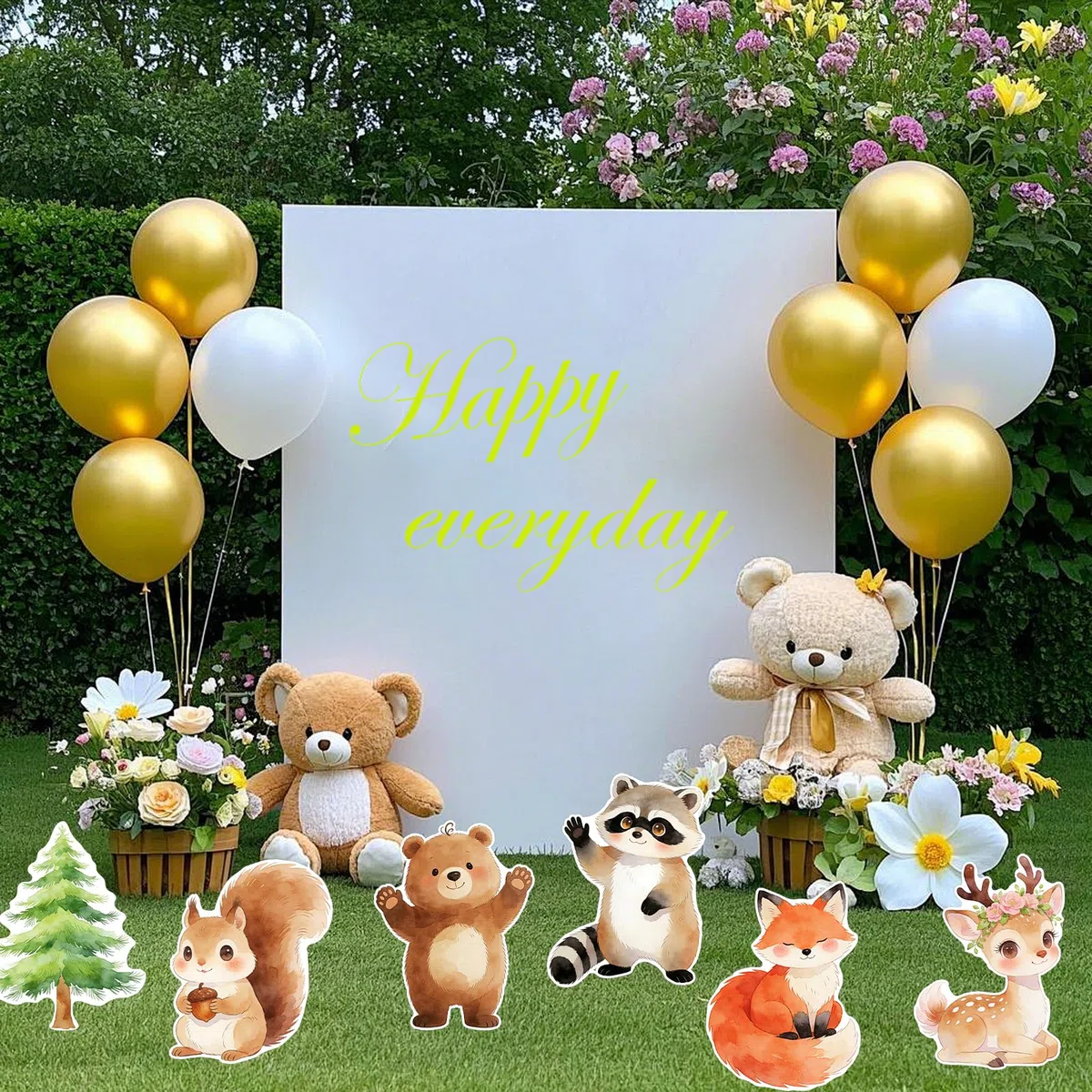 6 pezzi di cuccioli di animali del bosco da 30 cm con supporto, decorazioni per compleanno a tema animali del bosco, accessori per feste, decorazioni per compleanno Animal Fotografia Prop