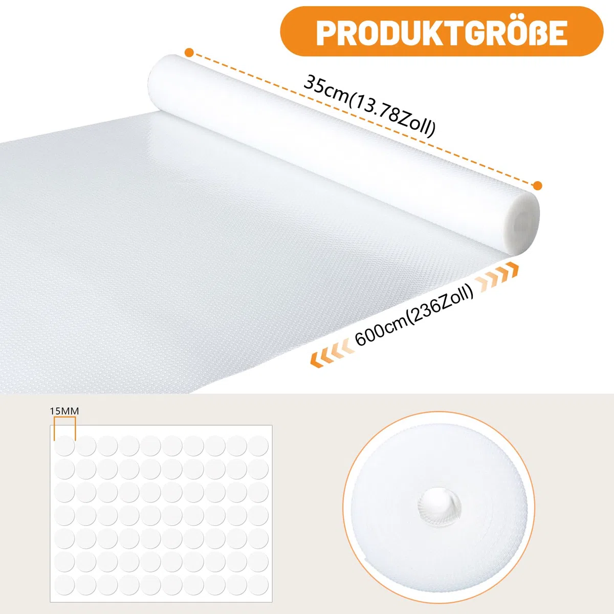 Dntorx Tappetino per cassetti, non adesivo, 35 x 600 cm, antiscivolo, per cassetti, con 70 punti adesivi su entrambi i lati, impermeabile, per scaffali, cucina, cassetti, frigorifero (trasparente)