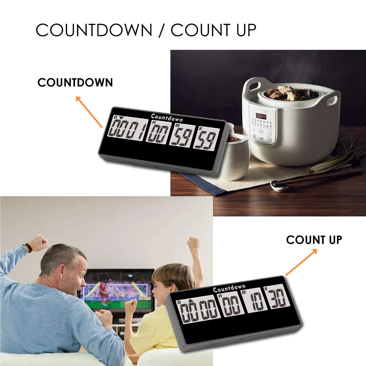 Pensionamento Timer 9.999 Giorni Orologio Digitale per il Conto Alla Rovescia Forti Allarmi,Cronometro ad Adsorbimento con Magnete Timer a Batteria Sostituibile (nero)