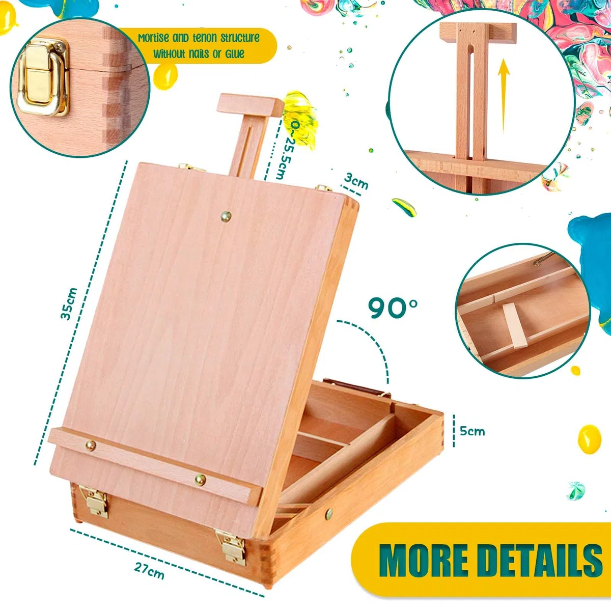 UCAMP Cavalletto Pittura,Cavalletto da Tavolo,Set di pittura acrilica da 44 pezzi,24 colori acrilici,12 pennelli,Spatola, Grembiuli,Tavolozza Colori e Tela A4,per Professionisti e Hobbisti