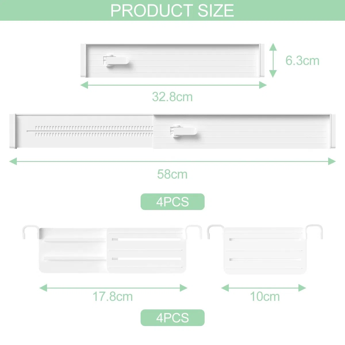 Organizer Armadio o Desktop, Divisori per Cassetti Regolabili, Separatori per Cassetti, Separatore Divisore, per Cucina, Bagno, Camera da Letto, Cassettiera, Ufficio (bianco)