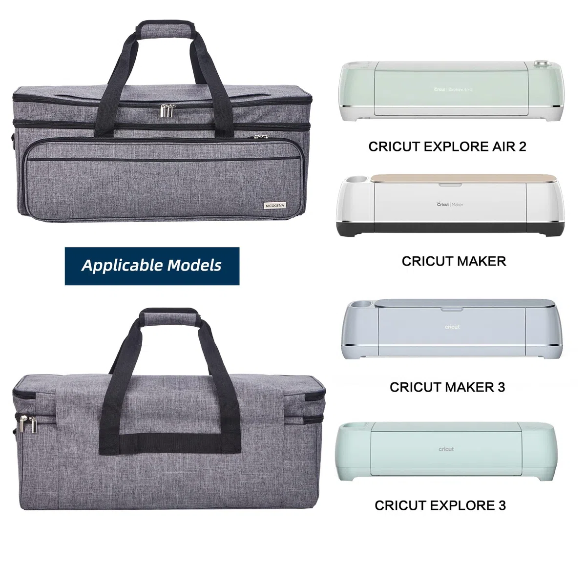 Custodia da trasporto a doppio strato con tasca per tappetino per Cricut Explore Air 2, Cricut Maker, Cricut Maker 3, Cricut Explore 3, multi grandi tasche frontali per attrezzi, accessori e