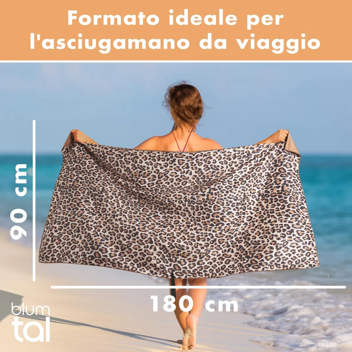 Blumtal telo mare grande 90x180 cm microfibra - asciugamano mare grande compatto e ad asciugatura rapida - teli mare grandi senza sabbia e nastro - beach towel morbido e con motivo a leopardo