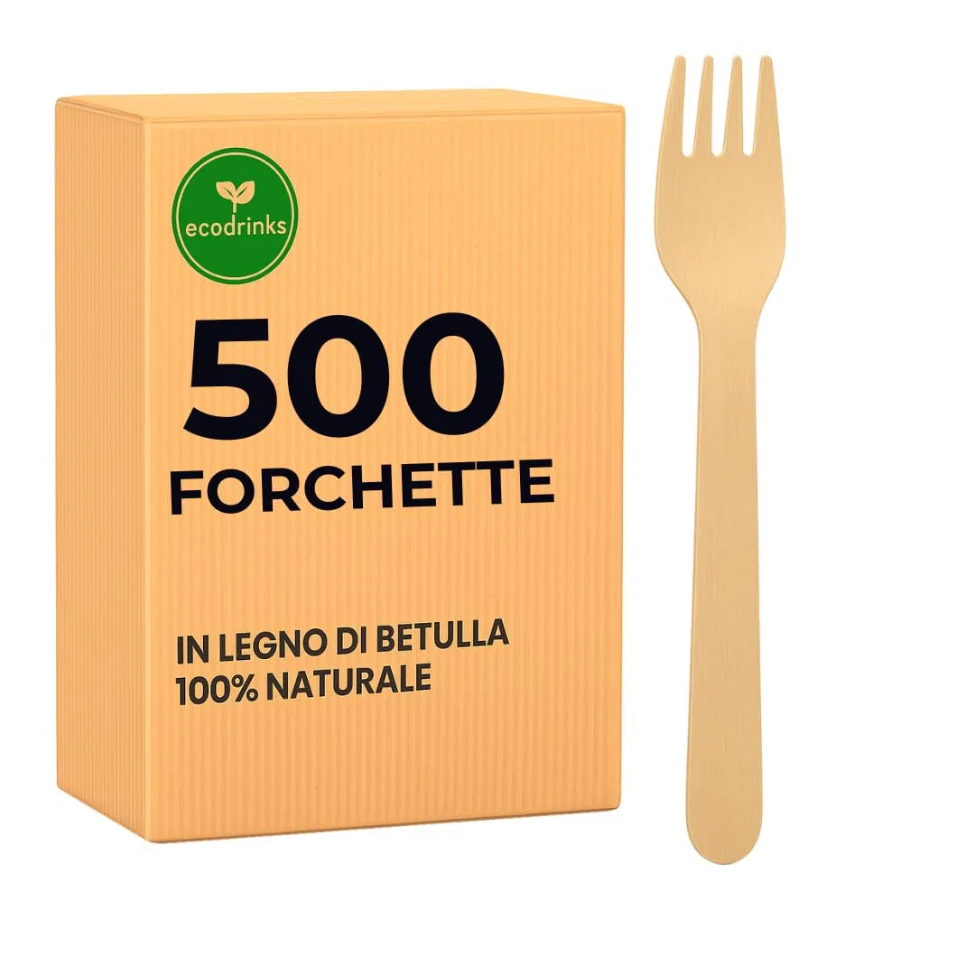 Forchette in Legno di Betulla - Biodegradabili e Compostabili - Design Rustico e Resistente - Per Feste, Eventi, Catering, Ristorazione, Uso Domestico - 16cm (500)