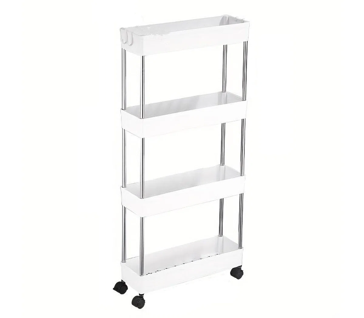 CLICLED Carrello Cucina Salvaspazio Portaoggetti a 4 Ripiani Ruote Carrellino Slim Bagno Ufficio Bianco Nuvola Misure 12P X 86H X 40L Carrellino con Ruote Portatutto Scaffale Mobiletto Dispensa