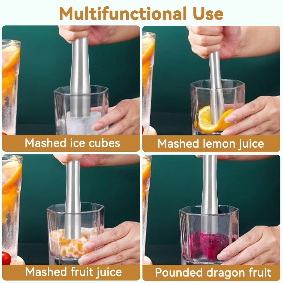 HERCHR Muddler Da Cocktail In Acciaio Inox, Limone Schiacciapatate per Tritare Cubetti Di Ghiaccio, Professionale Pestello per Creare Deliziosi Mojito
