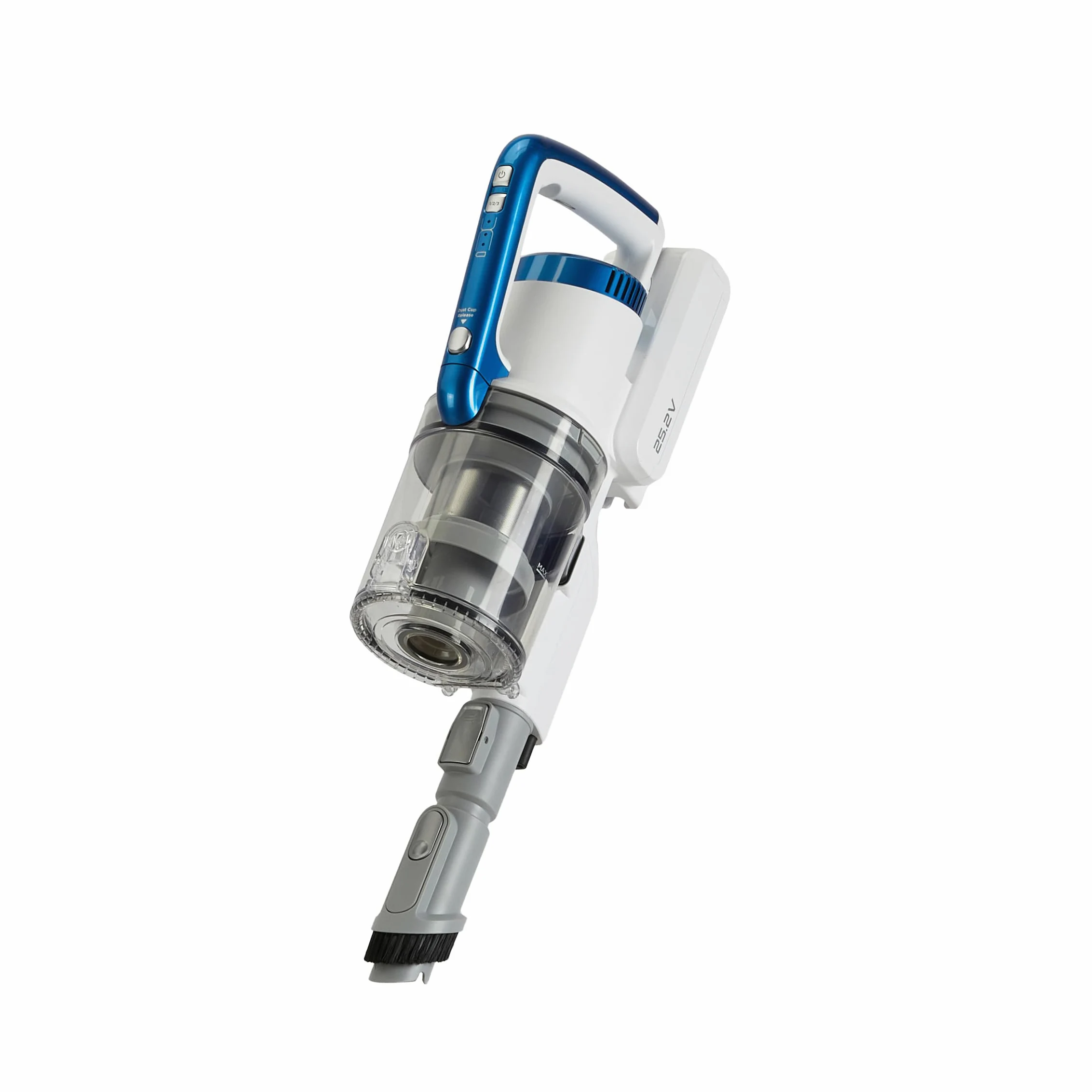 Amazon Basics Aspirapolvere senza fili 2 in 1 con motore BLDC da 350W, filtro HEPA e batteria ricaricabile, 0.7L, Bianco E Blu