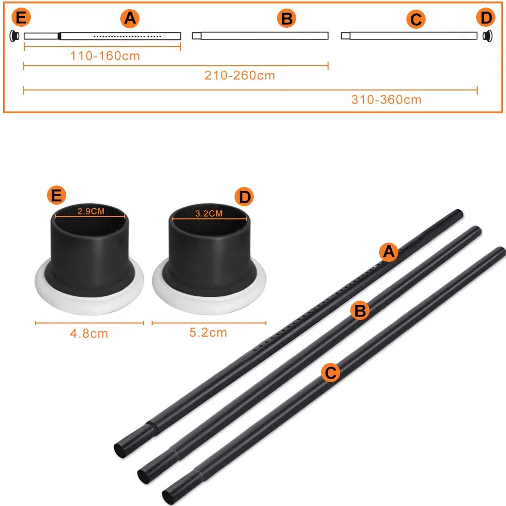 Asta telescopica per tenda da doccia estensibile senza perforazione, 310 - 360 cm, in acciaio al carbone, nero, con asta a tensione per capi, bagno, finestra, cucina e armadio