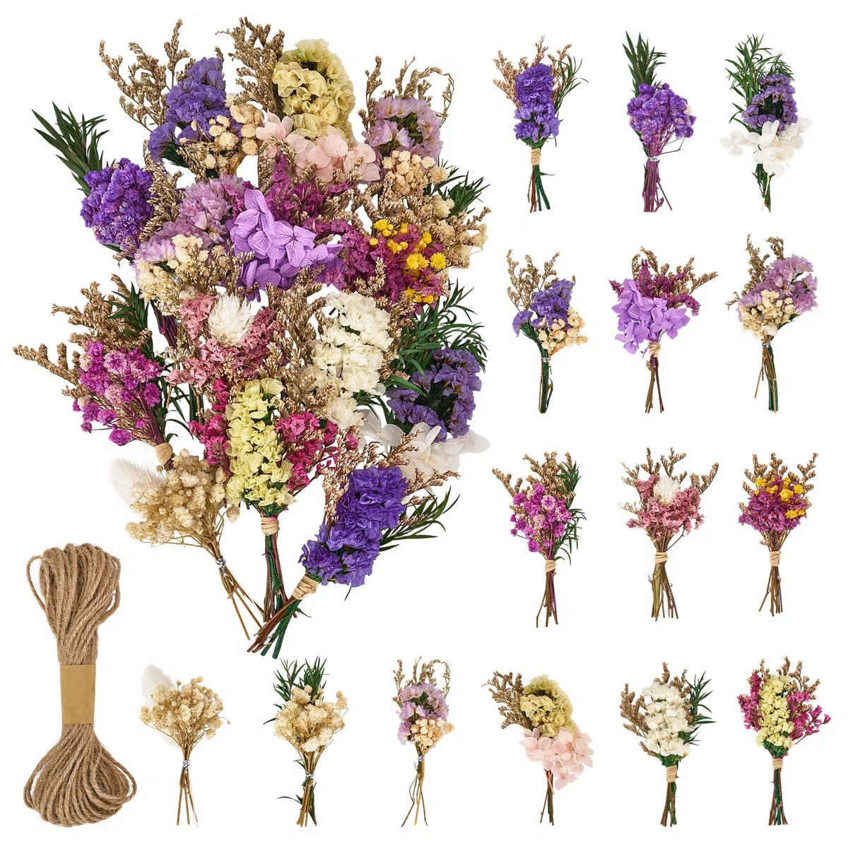 15 Fascetti di Mini Fiori Secchi Decorativi, Bouquet di Fiori Secchi Naturali e Perenni, Fiori Secchi, per Decorazione da Tavolo per Matrimonio, Decorazione per Libreria per Casa e Fai da Te