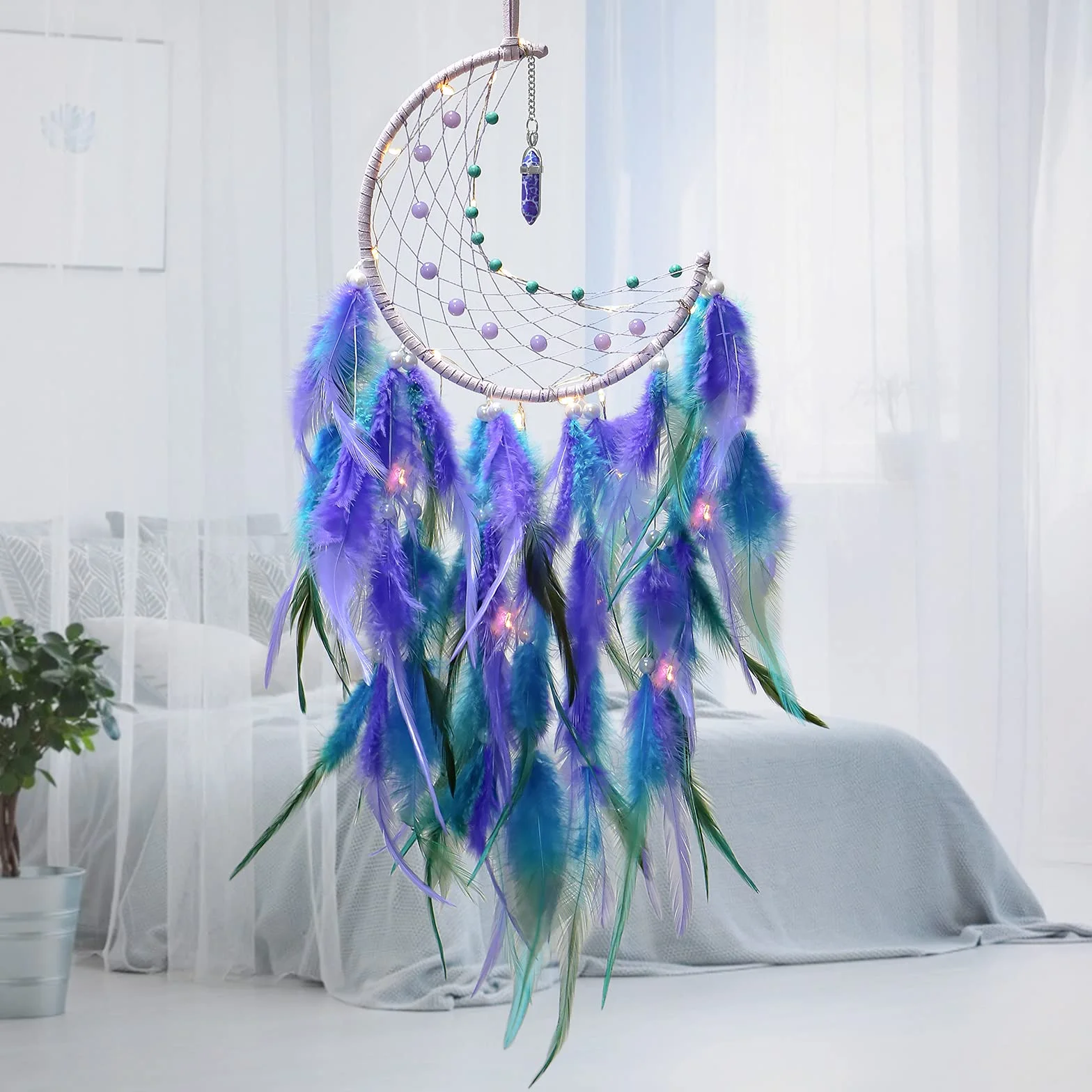 Dremisland Acchiappasogni con Luci Fatate Pipistrello Rosa Dream Catcher per Bambini Asilo Fatto a Mano Appeso a Parete Ornamento Festival Decorazione da Parete