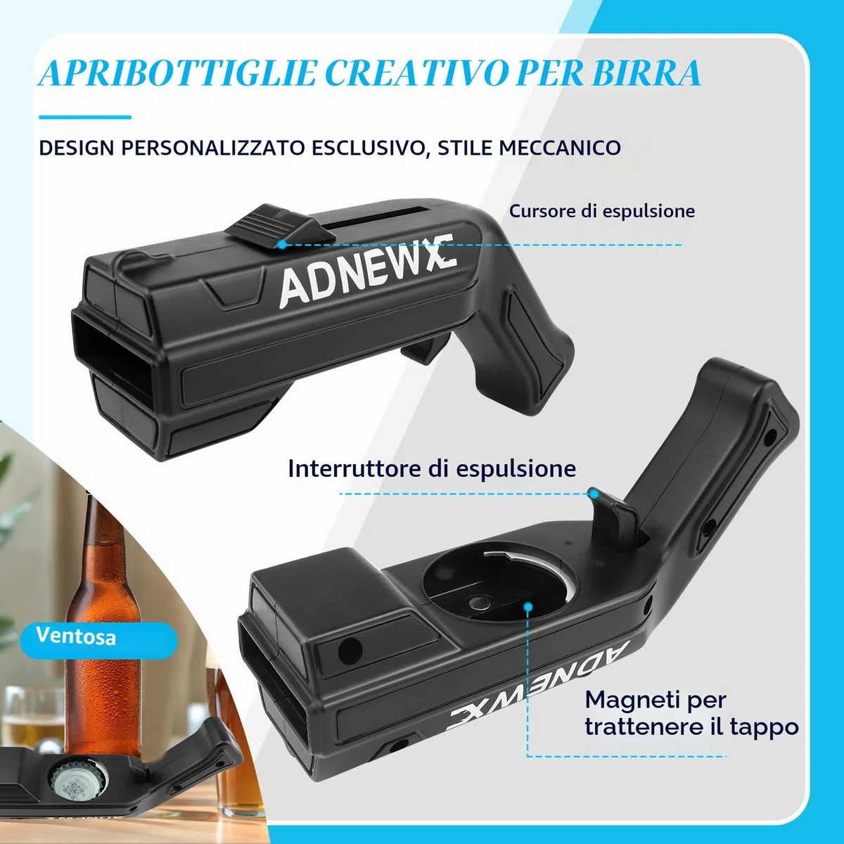 3 pz ADNEWX Apribottiglie in stile pistola, strumento apribottiglie per feste in bar, stile mecha, divertente design da birra pistola per uomini, regali di birra, shooter, giochi a corona