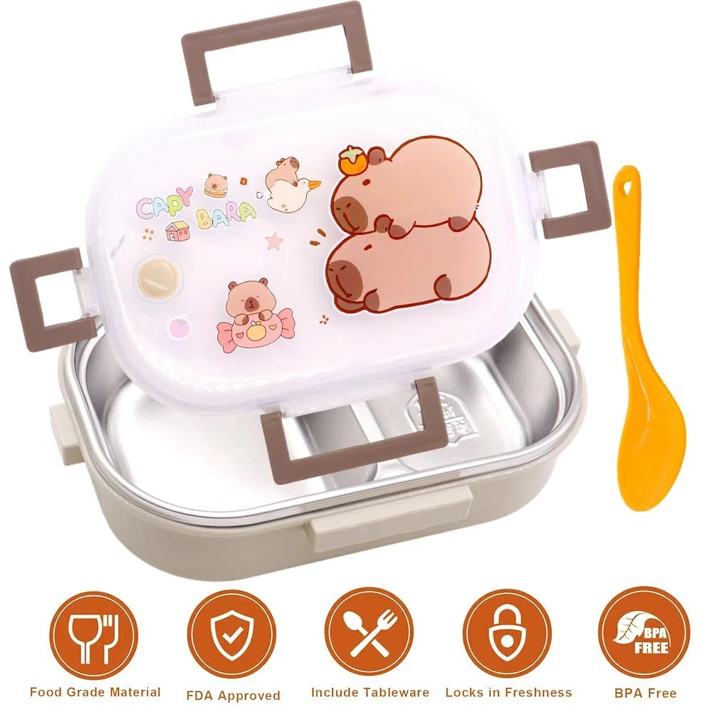 Capybara Scatole Bento, 750ml Capybara Porta Pranzo Lunch Box con Posate Schiscetta Pranzo con Scomparti Bento Box Studente Portapranzo Portatile per Picnic Scuola Uffici