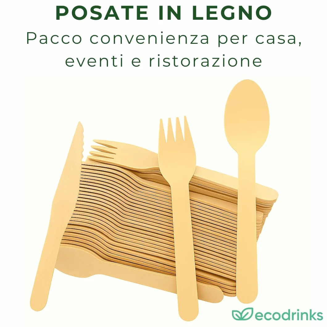 Forchette in Legno di Betulla - Biodegradabili e Compostabili - Design Rustico e Resistente - Per Feste, Eventi, Catering, Ristorazione, Uso Domestico - 16cm (500)