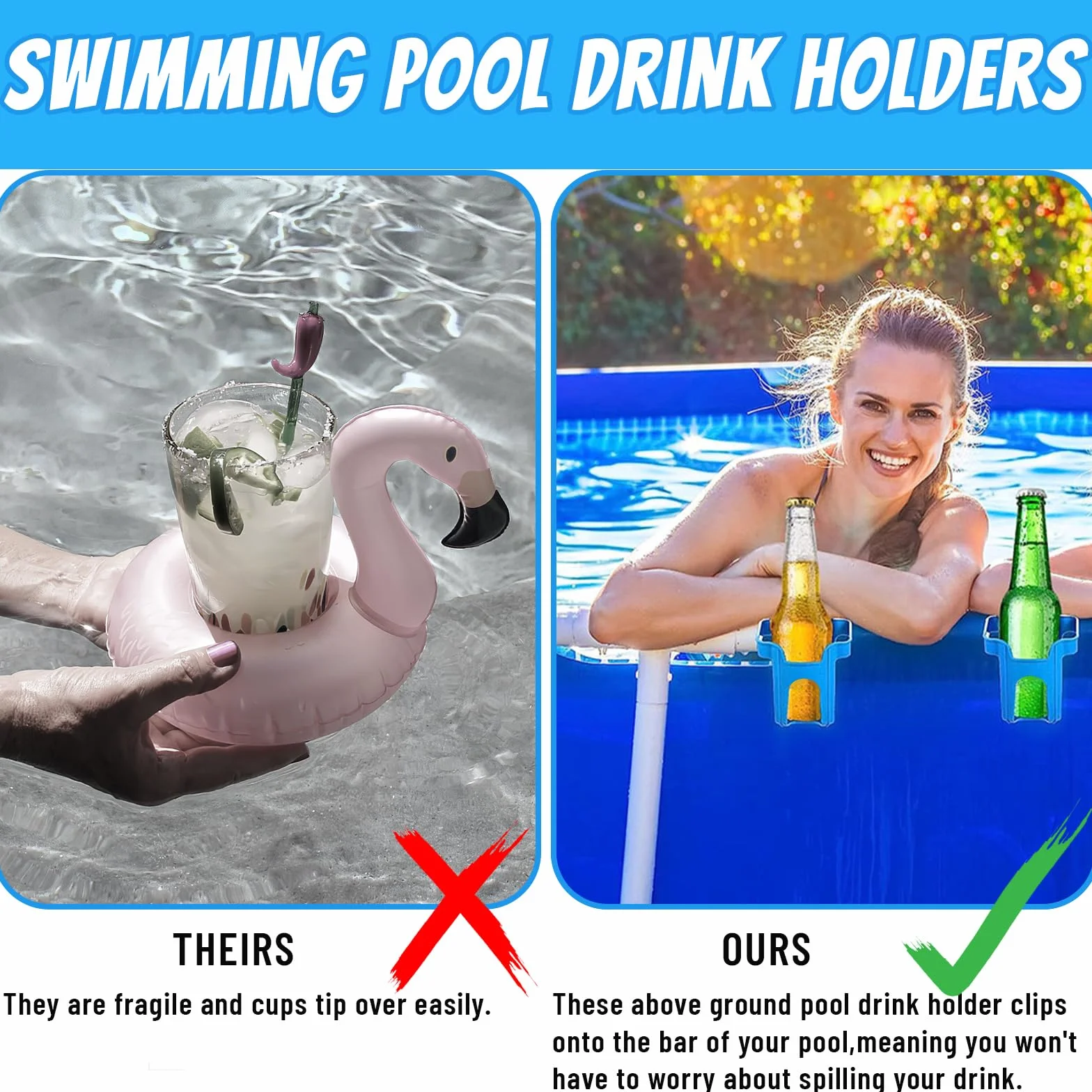 Portabicchieri per piscina, 4 pezzi, blu, portabicchieri per piscina, in plastica, accessorio multifunzione per piscina, utilizzato in piscine per appoggiare bevande