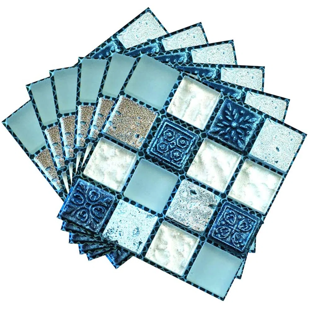 Mosaico in autoadesivo, in PVC, 10 x 10 cm, 40 pezzi, blu