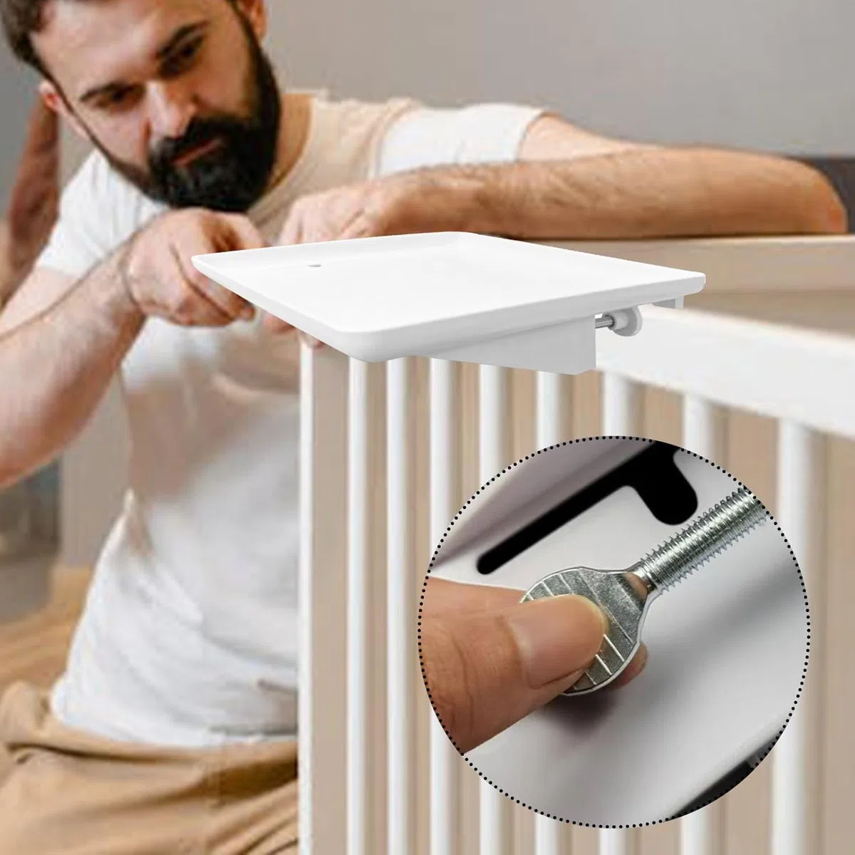 Mensola Comodino da Appendere, Tavolino da Letto per Letto a Castello, Dormitorio, Loft, Bagno, Mensola Comodino e Vassoio da Letto, Bianco