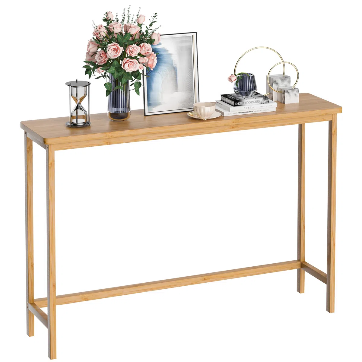 VASMIA Consolle Ingresso,Tavolo Consolle, 100 cm Tavolo Console Stretto,Tavolino da Divano Bambù per Soggiorno, Corridoio,Assemblaggio Semplice,Naturale
