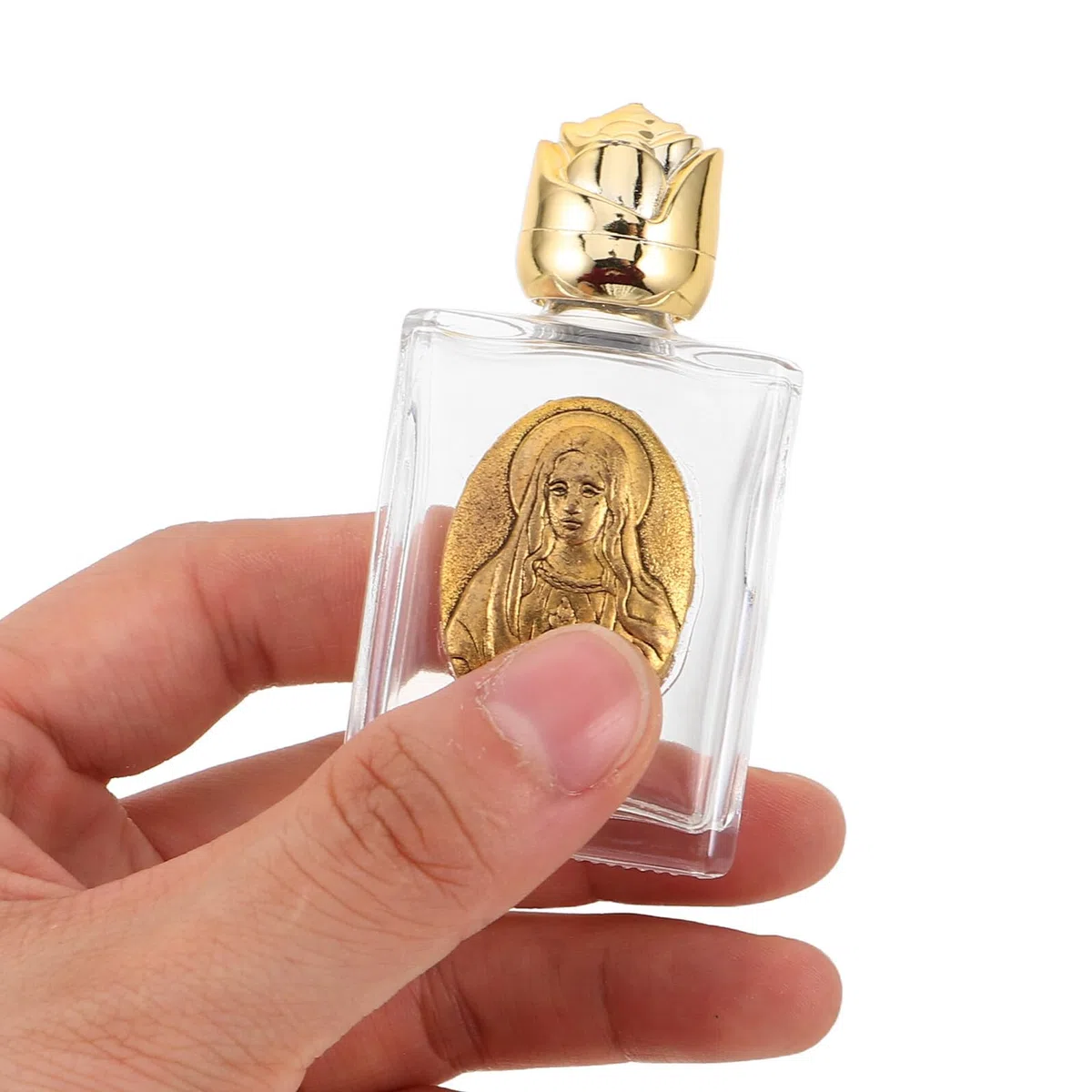 PRETYZOOM Set da 4 Bottigliette in Vetro Goffrato da 15 Ml per Acqua Santa Struttura in Lega Dorata Contenitori da Viaggio per Eventi Religiosi Matrimoni e Decorazioni Cristiane