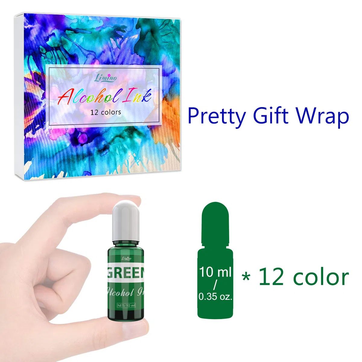 Alcohol Ink Set - 12 Colori x 10ml Inchiostro Alcool per Pittura, Arte in Resina, Fabbricazione Capsule Petri di Resina - Colorante Alcool Concentrato per Bicchiere, Yupo, Mestieri