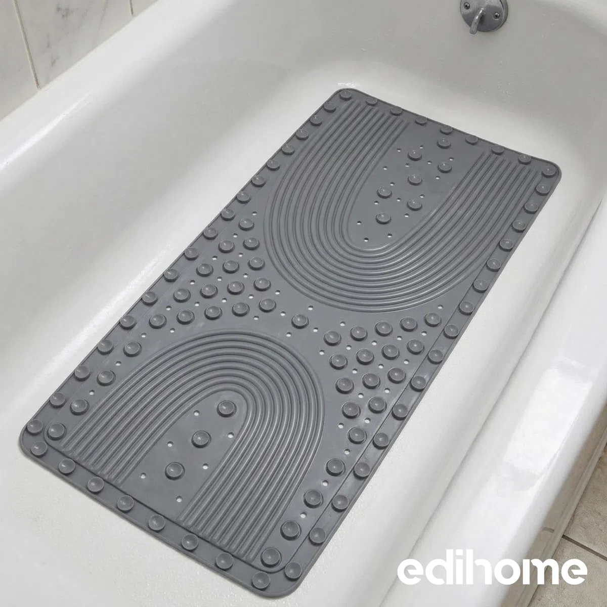 edihome, Tappetino Doccia Antiscivolo, 90x41,5 cm, Tappeto Bagno, Bolle con Ventose Senza BPA, Antibatterico, Resistente alla Muffa, Lavabile in Lavatrice, Sicurezza (Grigio chiaro, 90x41,5 cm)