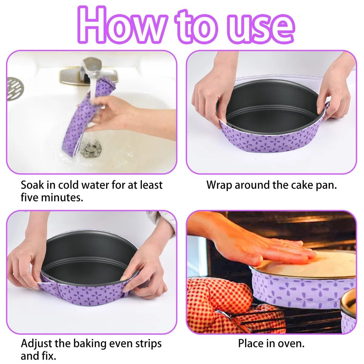 Strisce per Torte, 3 Pezzi Strisce di Torta, Strisce per Tortiera Cuocere Teglia Regolabile, Bake Even Strip Super Assorbente, Strisce Uniformi Cottura Cuocere Strisce Protettive per Cucinare