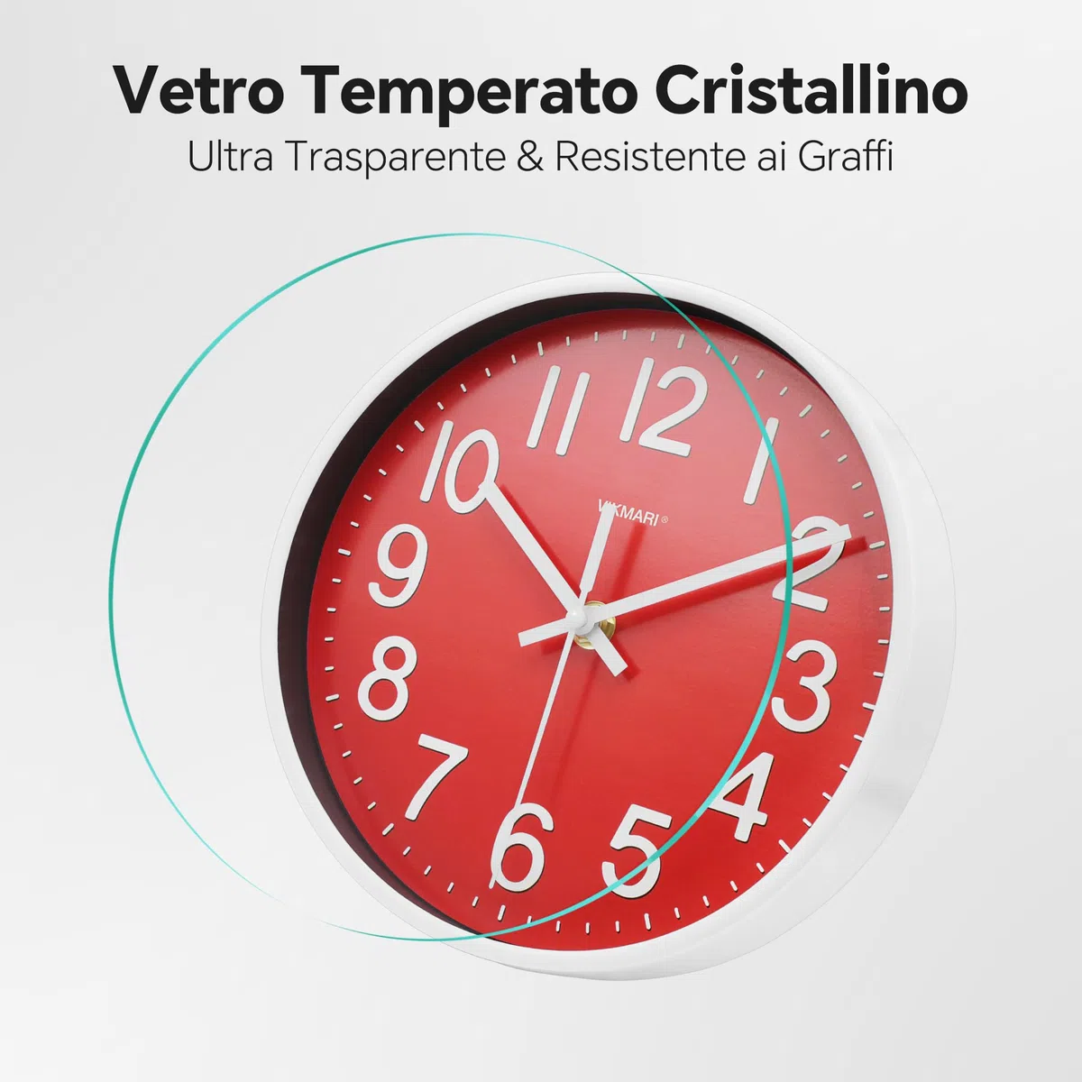 VIKMARI Orologio da Parete Piccolo 20 cm Rosso Moderno Silenzioso a Batteria per Cucina Soggiorno Camera da Letto Bagno Ufficio Scuola