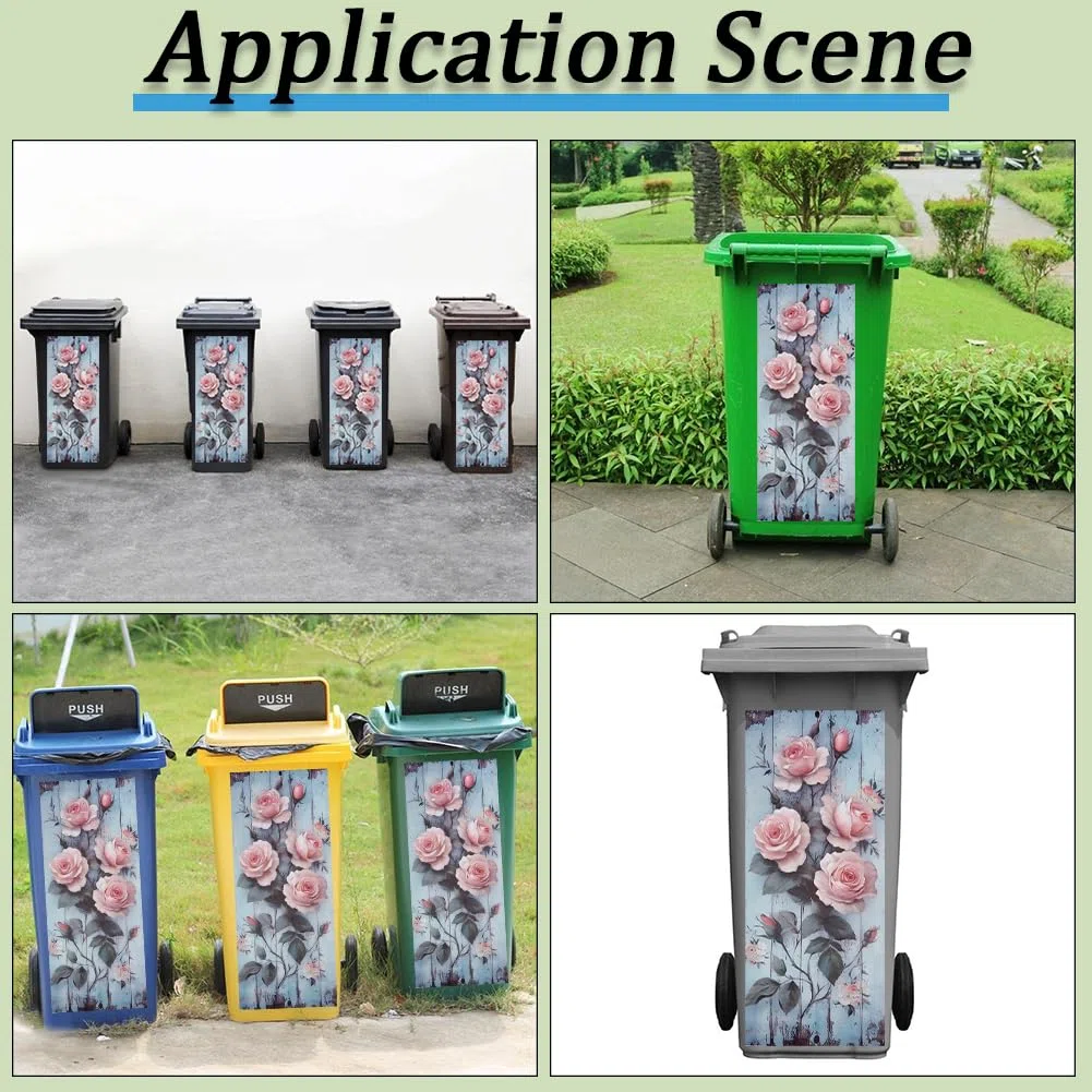 GORGECRAFT Adesivo per Pattumiera Rosa da 70x30.3cm Grande Impermeabile Autoadesivo Motivo Floreale per La Casa Il Giardino Il Frigorifero L'Esterno L'Interno Il Contenitore della Spazzatura