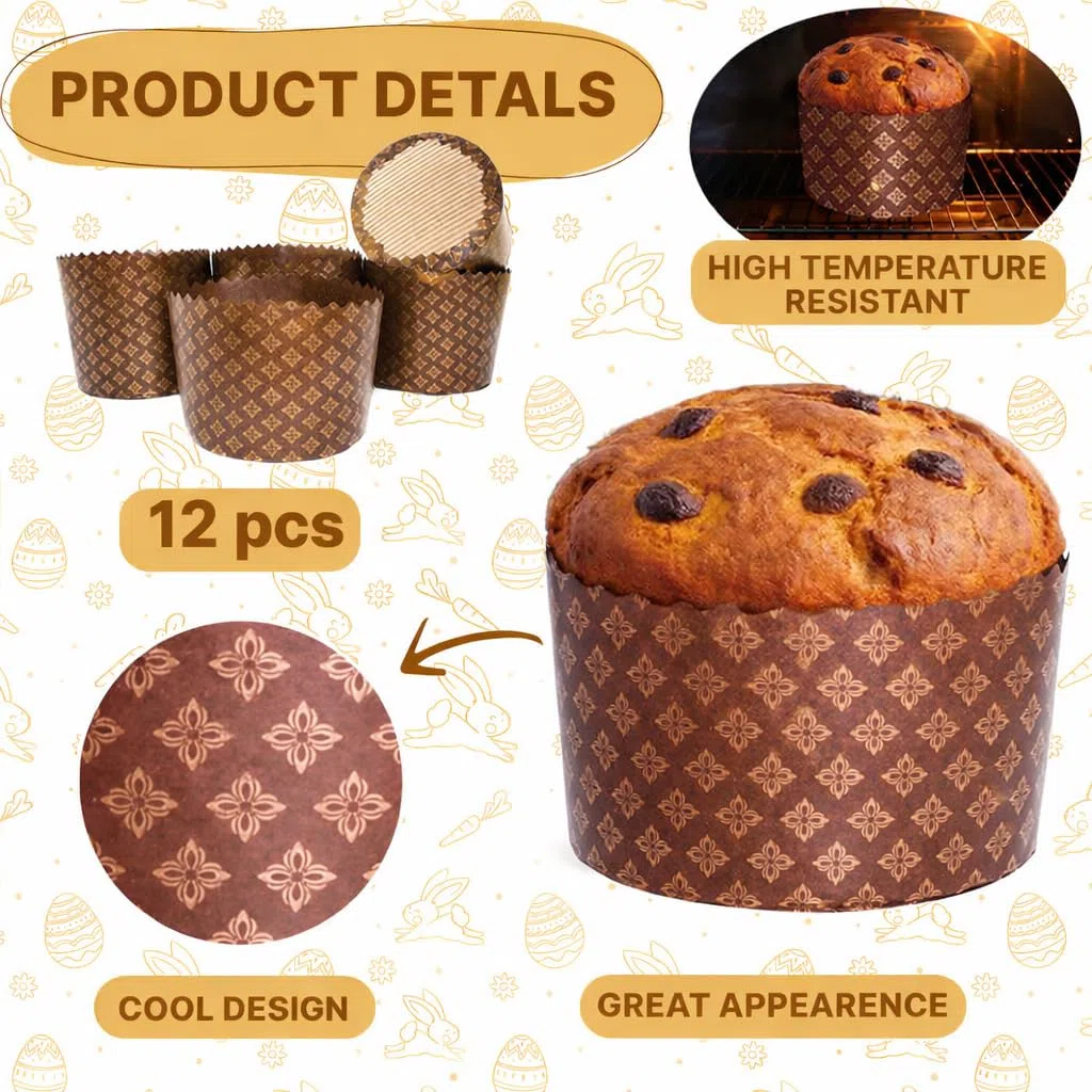 Paska Mold Kulich - Stampi per panettone in carta (12 confezioni da 425,2 g) per pane pasquale, stampi per panettone, panetone, 13 x 8,5 cm