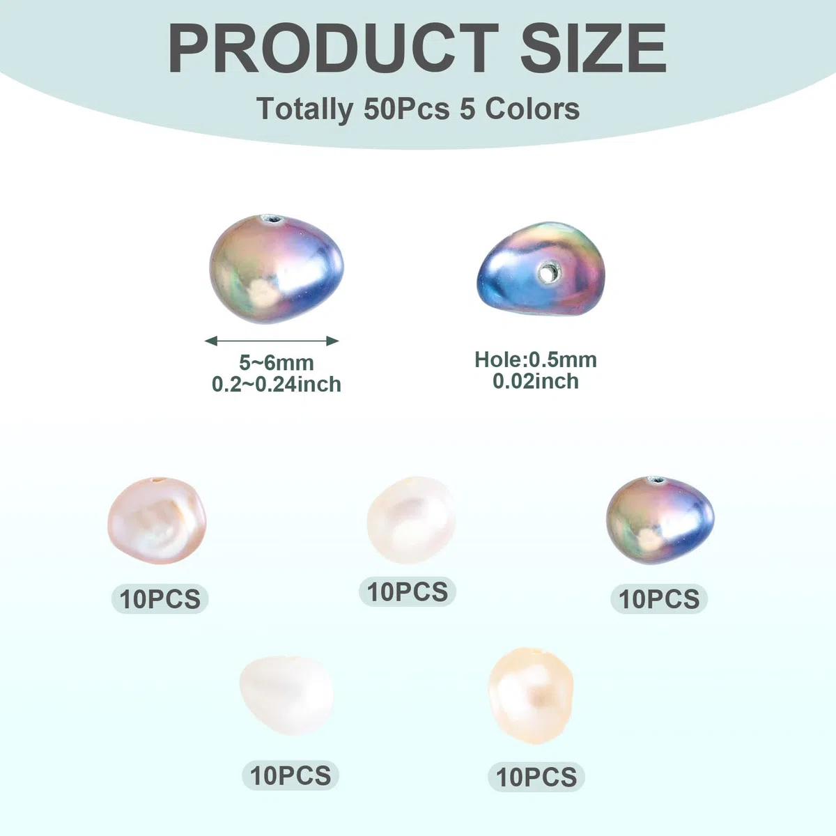 Crafans - Perle naturali coltivate in acqua dolce, forma irregolare, 5 colori, perline per la creazione di bracciali fai da te, collane, creazione di gioielli, 50 pezzi