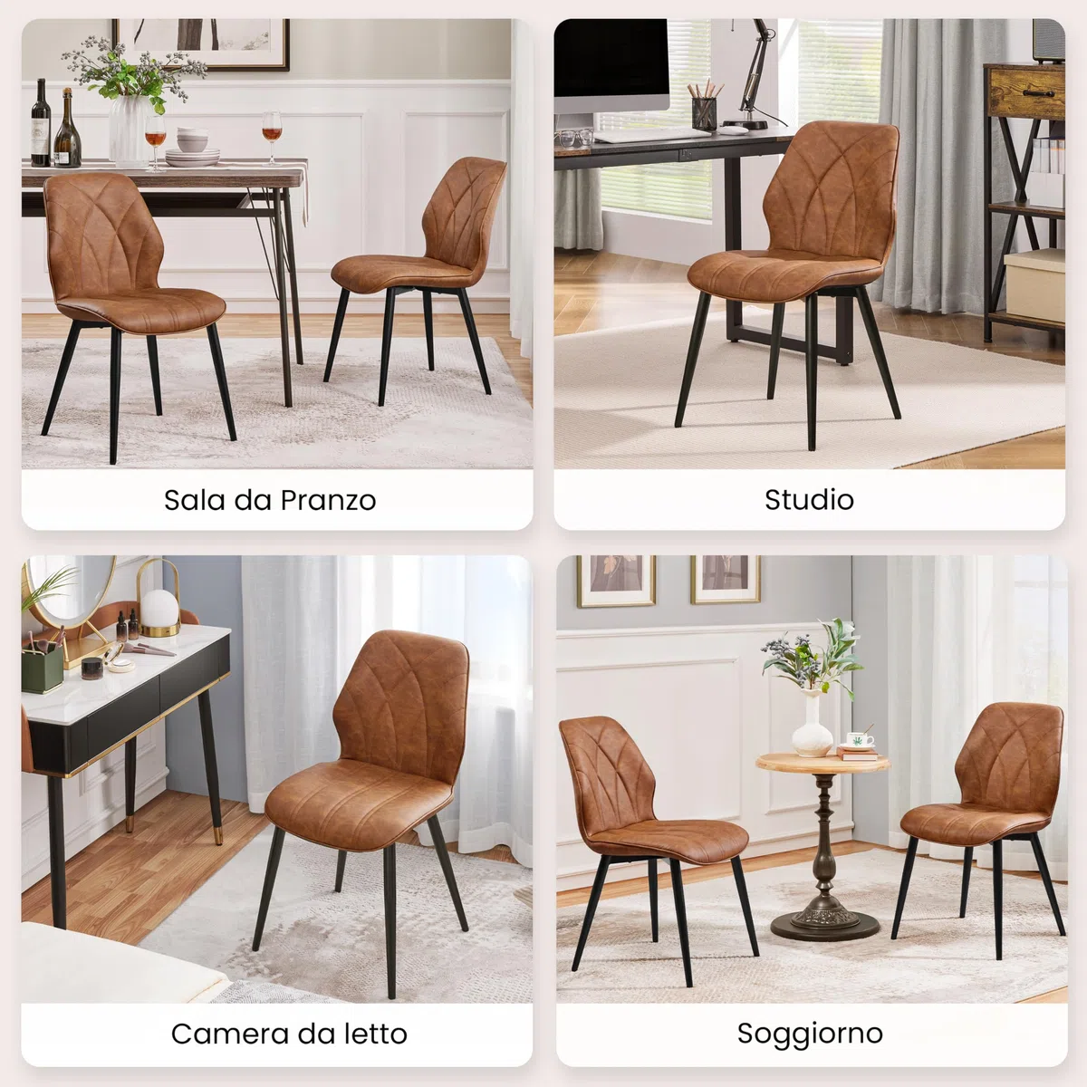 Yaheetech Set 2 Sedie Sala da Pranzo Moderne Imbottite in Ecopelle Eleganti con Schienale Ergonomico Gambe Telaio in Metallo Portata 136 kg Marrone Retro