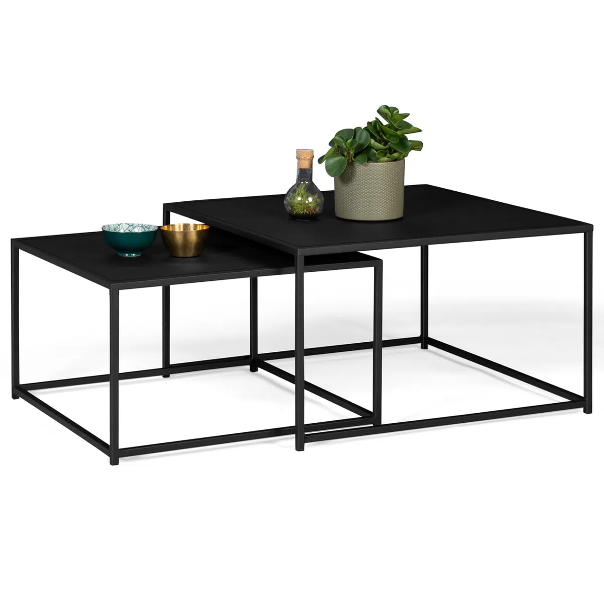 IDMarket - Set di 2 tavolini DAVIS 60/70 in metallo nero opaco, design industriale