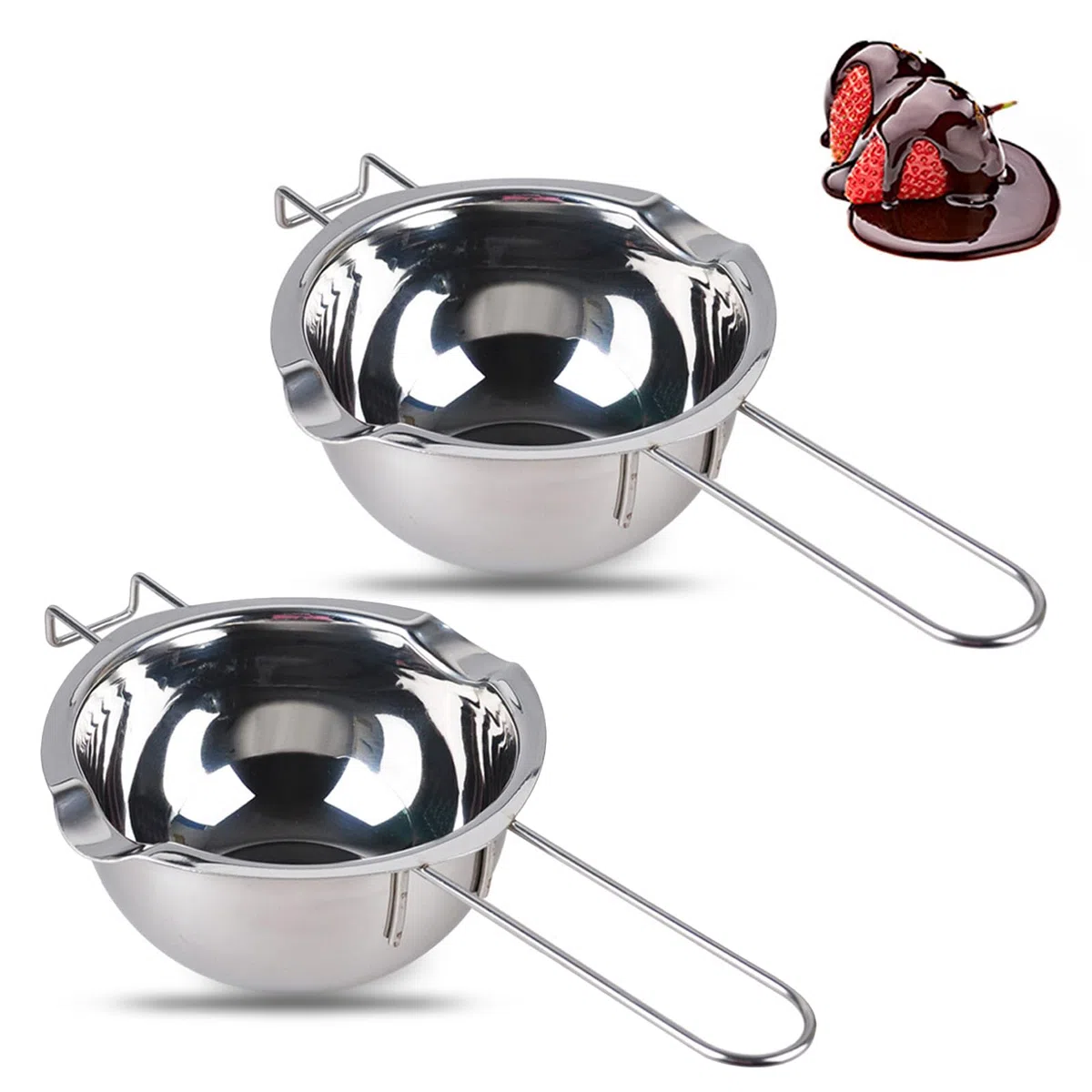 Cottura Pentolino Bagnomaria, 2 Pezzi 400ml Double Boiler Beccucci Pentola Bagnomaria Melting Pot al Cioccolato per Far Fondere Cioccolato Caramelle Burro Candele, Acciaio Inox 304