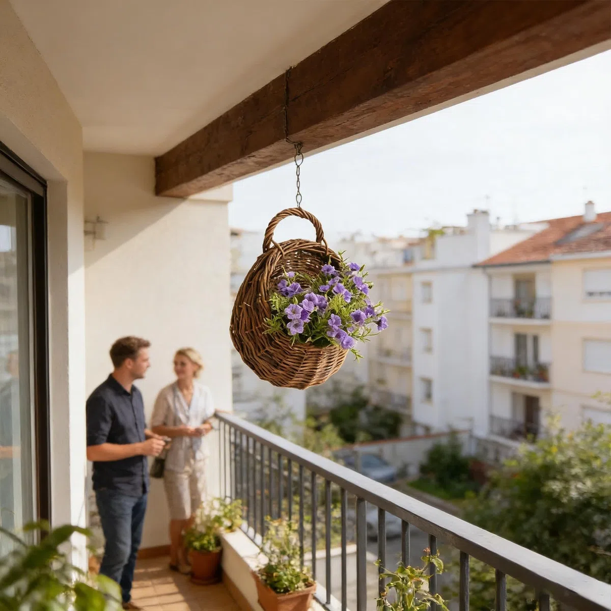 Cestino da parete in rattan, realizzato a mano, in vimini naturale, per giardino, matrimonio o decorazione per la casa, per appendere piante in fattoria, camera da letto, soggiorno