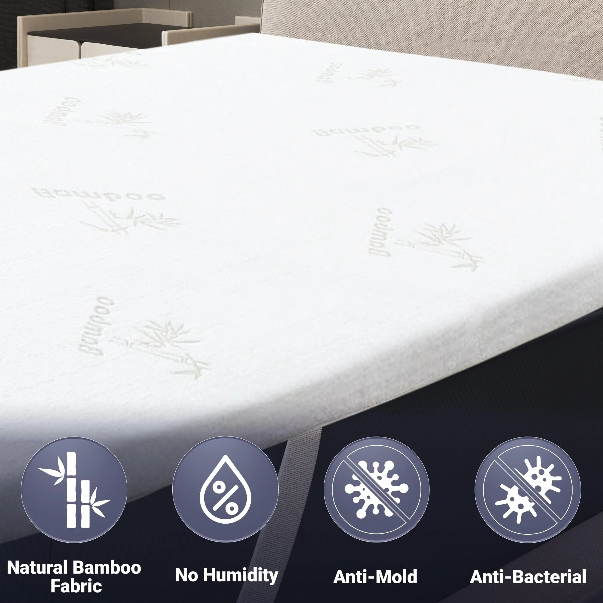 The White Stone Topper Singolo in Lattice Naturale | Tessuto in Bamboo Traspirante e Anallergico Sfoderabile | Altezza 5 cm | Elastici di fissaggio agli Angoli | Correttore per Materasso 80 x 200