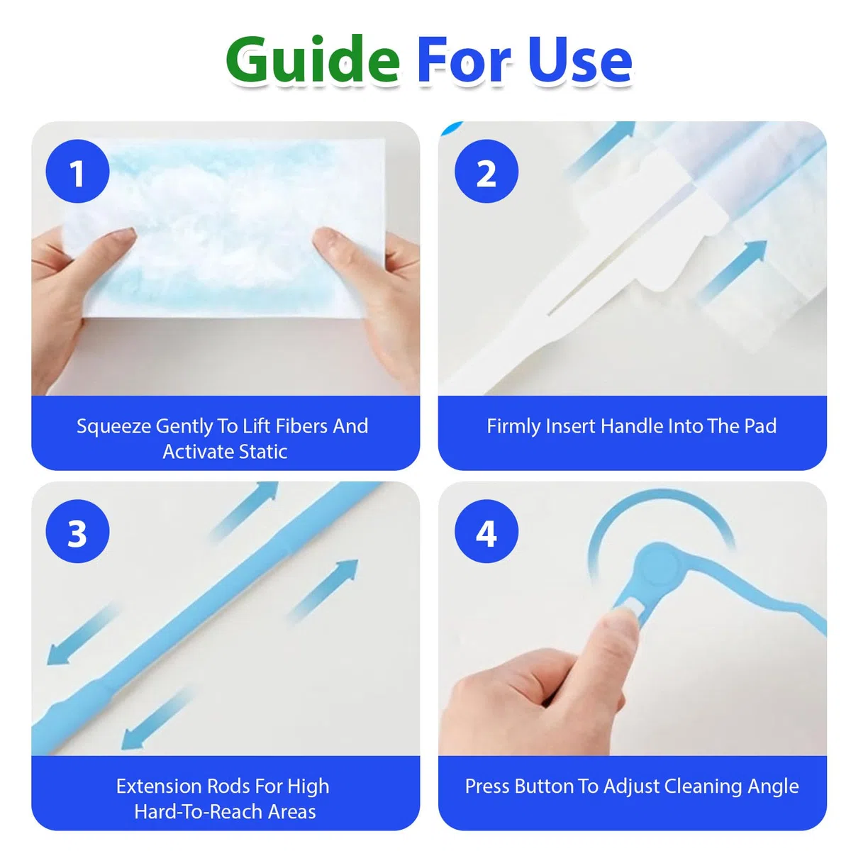 52 Pezzi Ricariche Duster, Compatibile con Swiffer & Altri Piumini, 50 Panni, 2 Manici, Panni in Microfibra, per Pulire Sporco, Peli di Animali e Polvere (Blu)