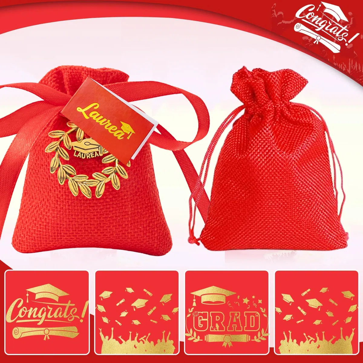 Sonekin 30pz Set Completo Sacchetti Laurea, Bomboniere Laurea (Oro 30pz) | Facile da Assemblare, Ben Fatto, Facile da Chiudere, Pensato per Cerimonie di Laurea, Molto Carino, Bomboniere Perfette
