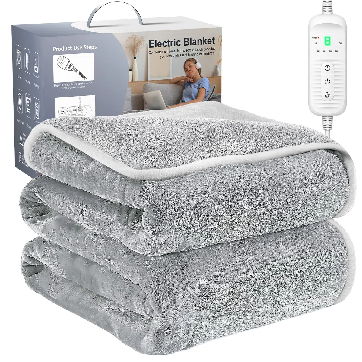Coperte Elettriche-Coperta Termica Matrimoniale 130 x 180 Cm Coperta Riscaldante Elettrica Matrimoniale Timer 1-10h,Regolazione Della Temperatura A 9 Velocità La Termocoperta Elettrica